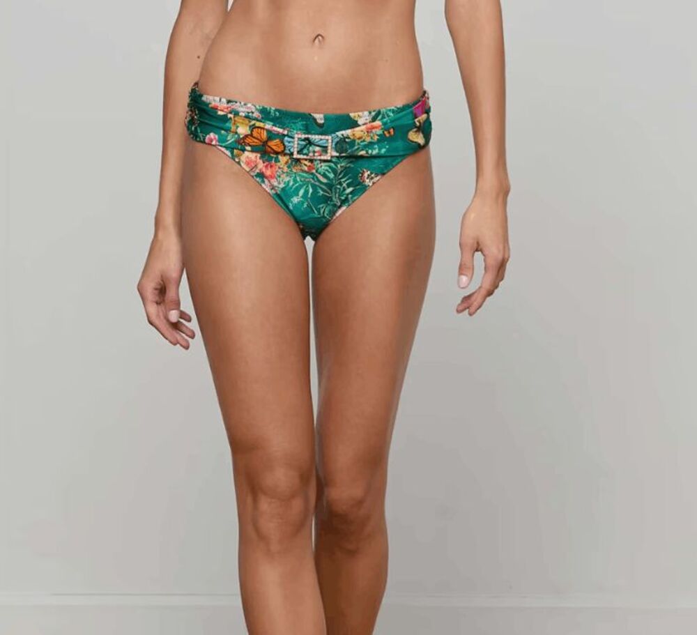 NWT L’AGENCE Miya Bikini Bottom - Bottle Green Multi Charonda Butterfly / L